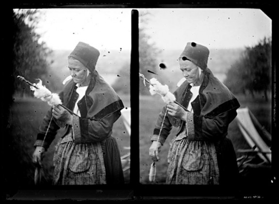 Fileuse (Morbihan) – Négatif sur verre – Jeanne-Marie Barbey (1876-1960), début 20ème siècle – CC BY SA - Collections du musée de Bretagne et de l'Écomusée du Pays de Rennes