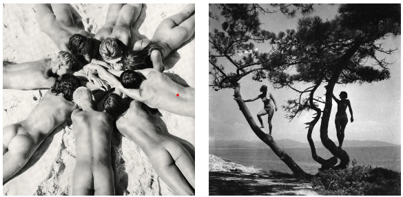 Louis Boilley, Centre Hélio-marin de Montalivet, 1965. © Fonds Louis Boilley /Karel Oliviero; Pierre Audebert, Ile du Levant, 1935, coll. à‰liane Schoeffert-Audebert. © Archives Pierre Audebert