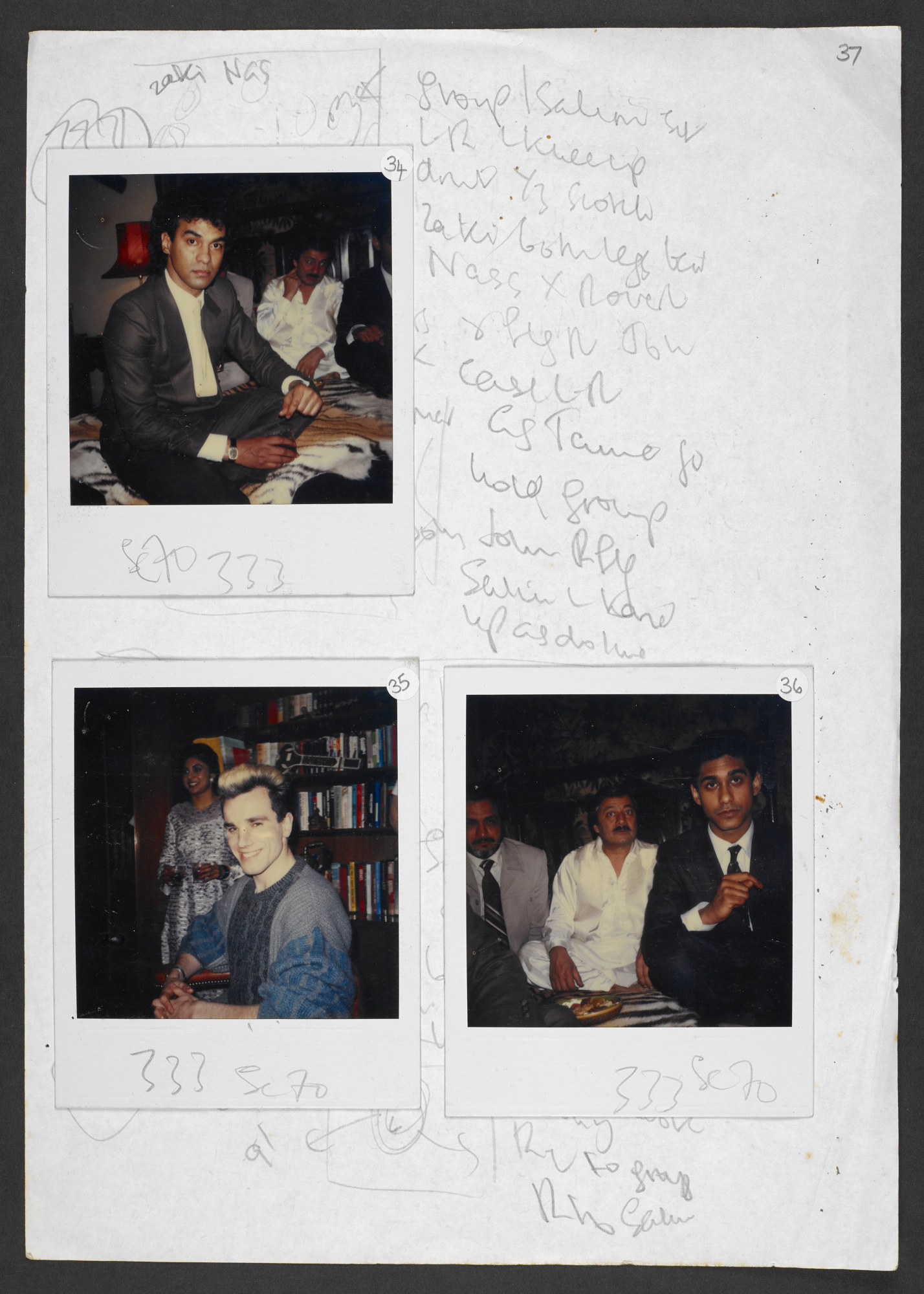 Notes sur les costumes pour le film "My Beautiful Launderette, 1985 (copyright Hanif Kureishi and Penny Eyles) 
