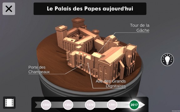 Capture d'écran de l'application. Le Palais des Papes aujourd'hui © Histovery
