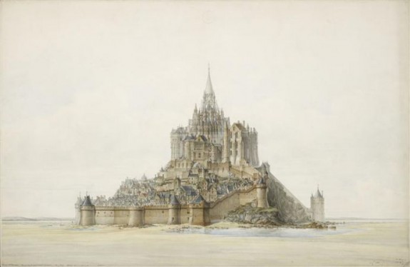 Dessin du projet de restauration du Mont-Saint-Michel, Edouard Corroyer, 1873 © MAP