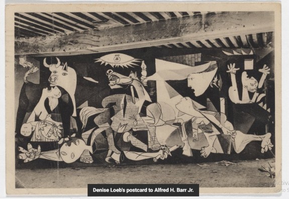 Carte postale de Guernica, envoyée en 1937 au directeur du MoMA Alfred Barr et à son épouse par Denise Loeb © 2017. Image numérique, Musée d'Art Moderne, New York 