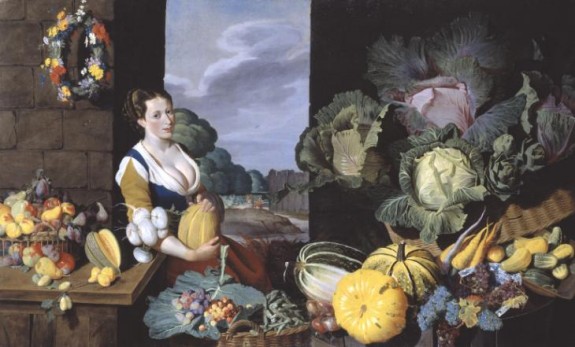 Cookmaid with Still Life of Vegetables and Fruit c.1620-5 by Sir Nathaniel Bacon 1585-1627